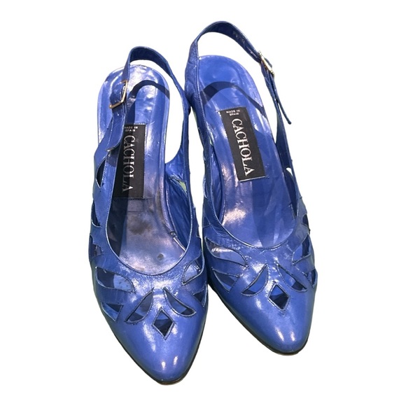 Cachola Women’s Blue Peep toe Sling back Sandal Heel Size 8 1/2 AA. - Picture 3 of 6